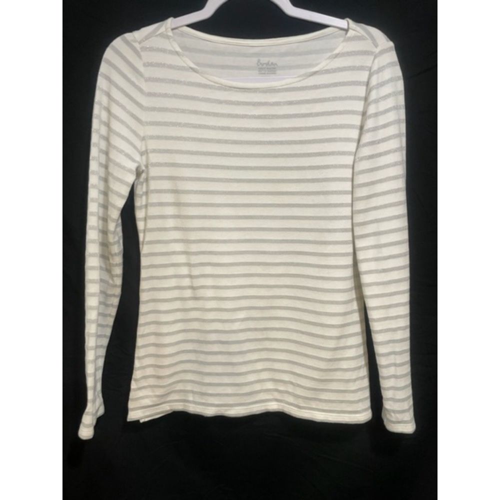 Boden Size 6 You've Earned These Stripes White Silver Striped Top